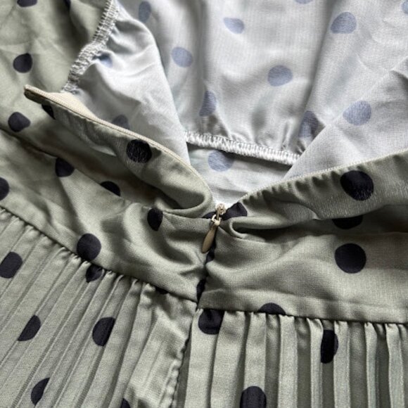 Pleated Polka Dot Midi Dress | Sage Green | Size L | NWOT - Picture 5 of 6